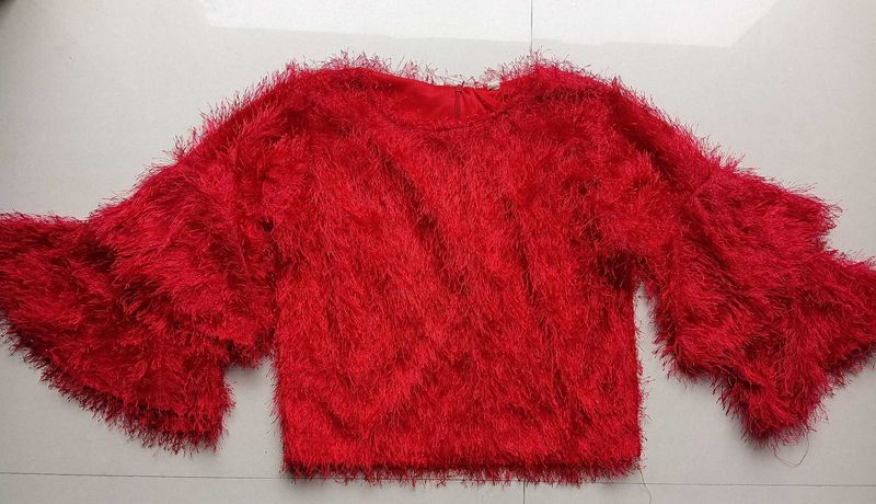 Red Shag Cropped Sweater