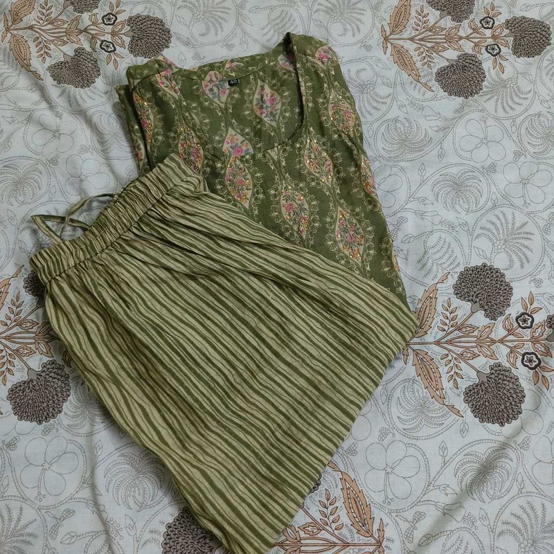 Green Printed Kurta Set