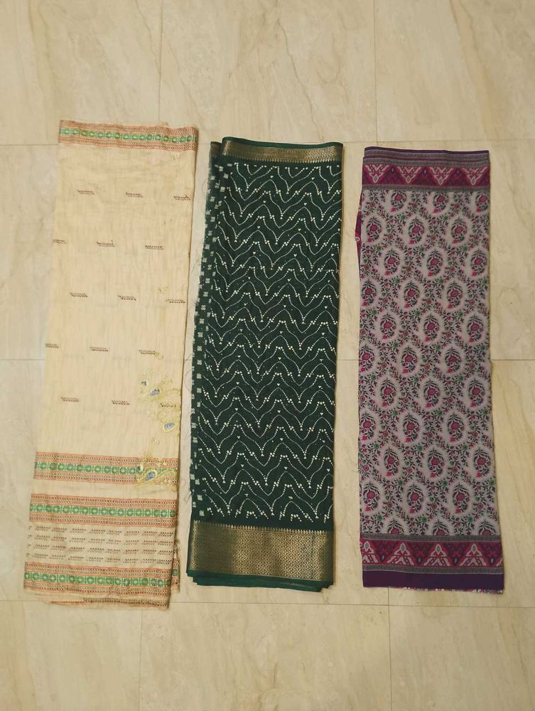 New Saree Combo 3 In 1 With Blouse Sighning Yello