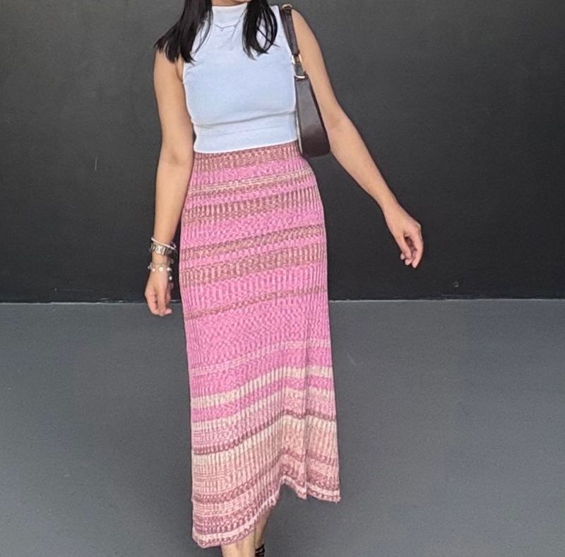 Pink Knit Midi Skirt