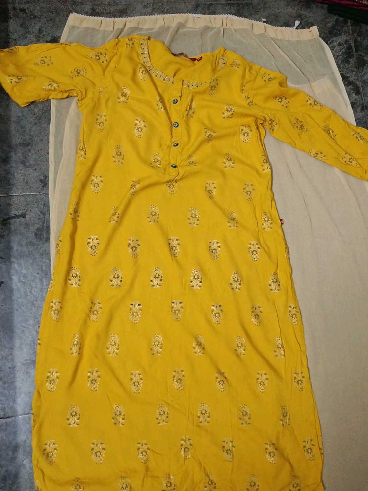 Yellow Printed Kurti