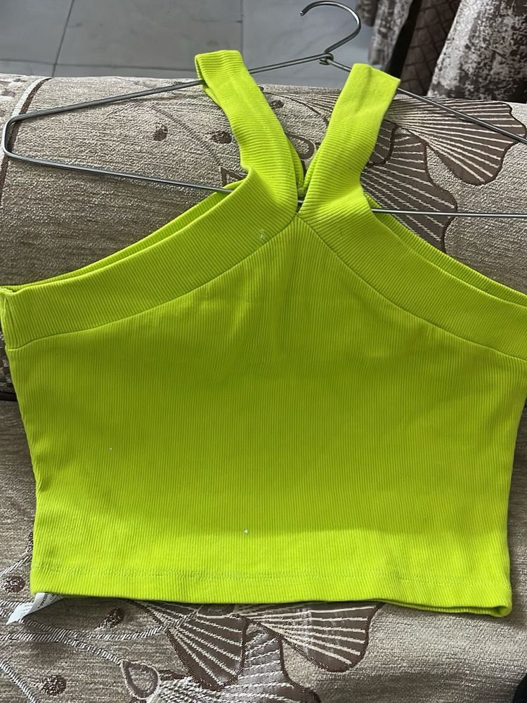 halter beach top in neon lime green color
