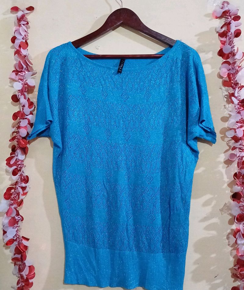 Flawless Sky Blue Stylish Net Top