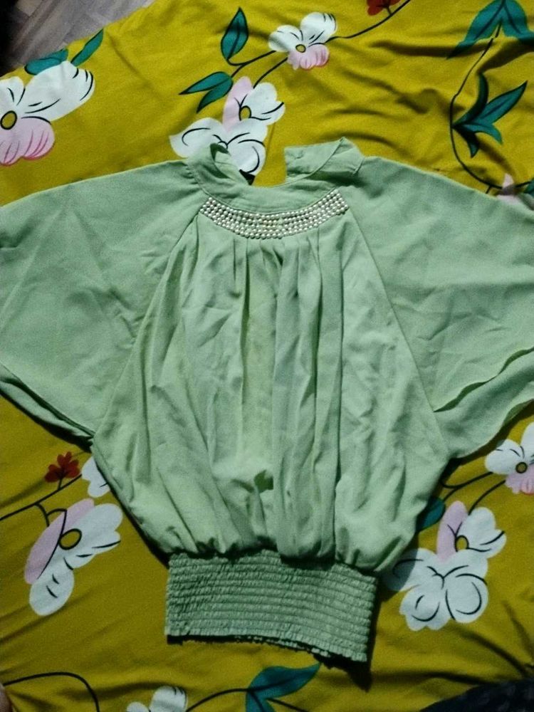 Green Pearl Embellished Blouse