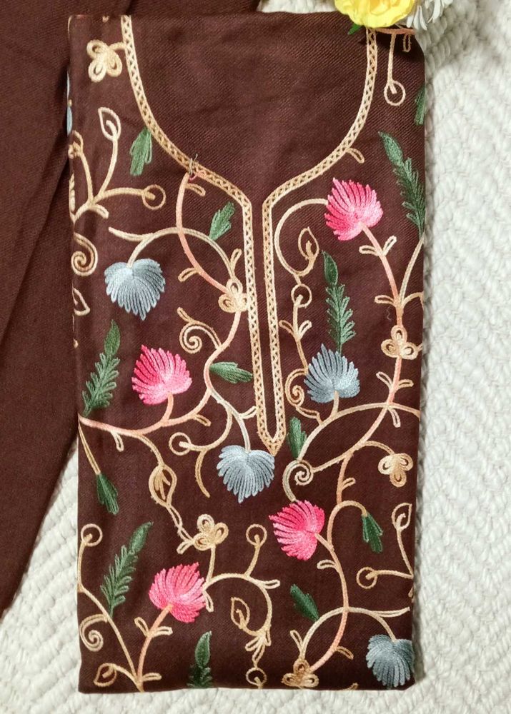 kashmiri Embroidery Woolen Unstitched Suit