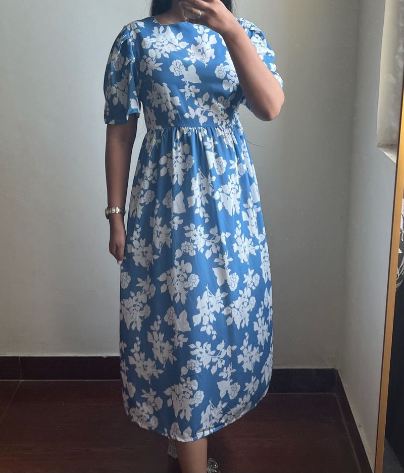 Blue Floral Midi Dress