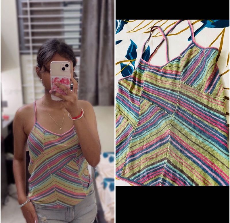 Multicolour Criss Cross Spaghetti Top