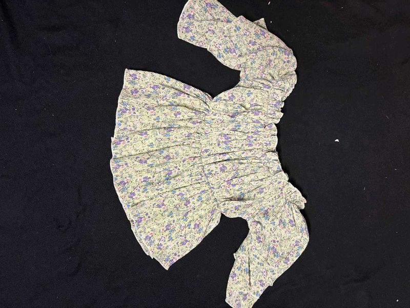 Green Crop Top With Floral Print