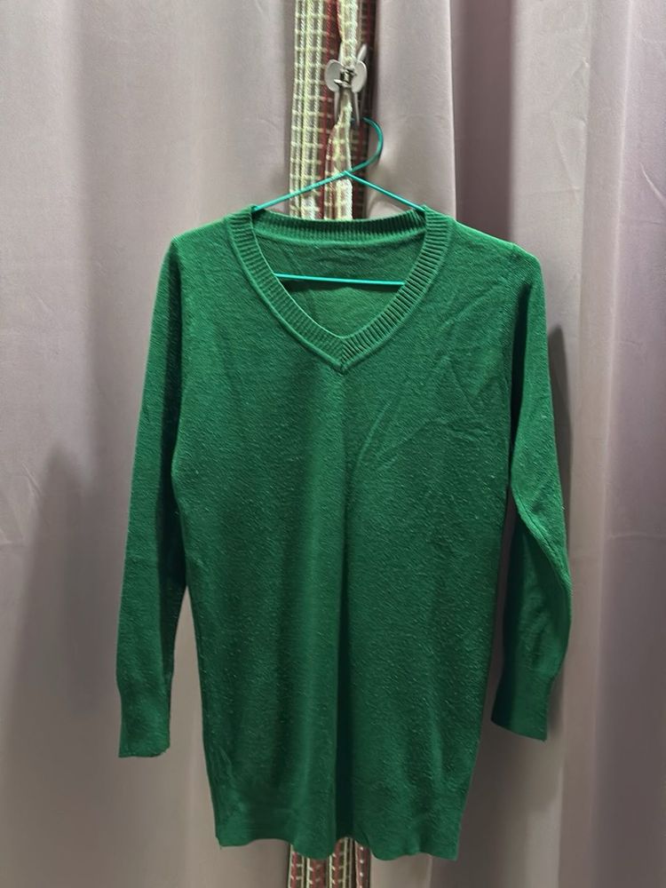 Green V-Neck Knit Sweater