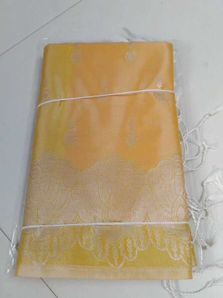 Elegant light yellow pink saree...