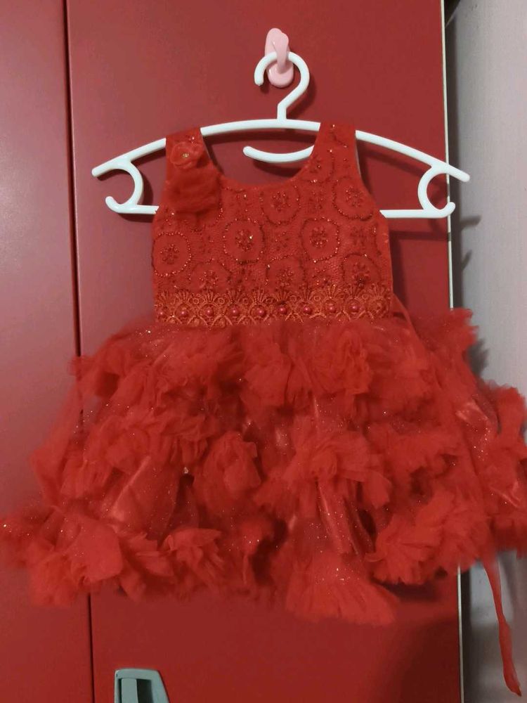 Red Ruffled Party Dress