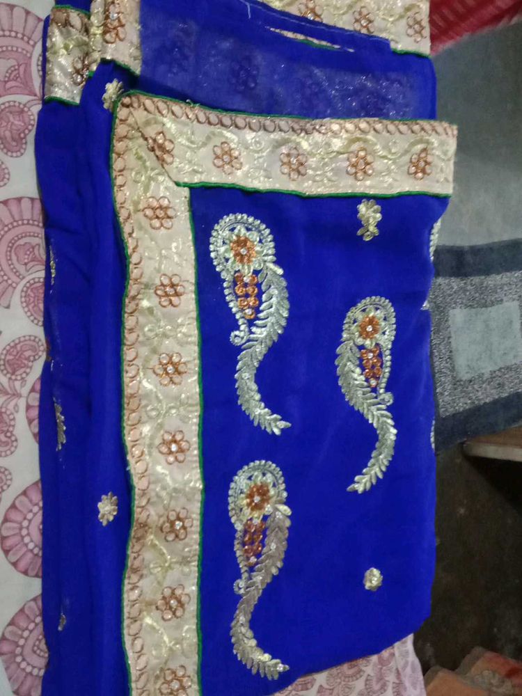 Royal Blue Embellished Saree