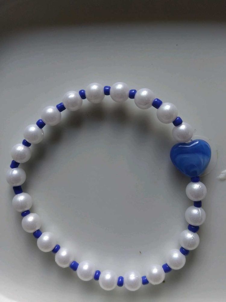 Pearl &amp; Blue Heart Bracelets