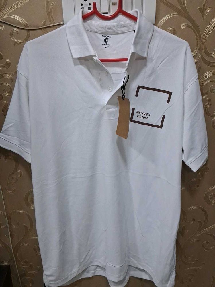 White REVVED DENIM Polo TShirt