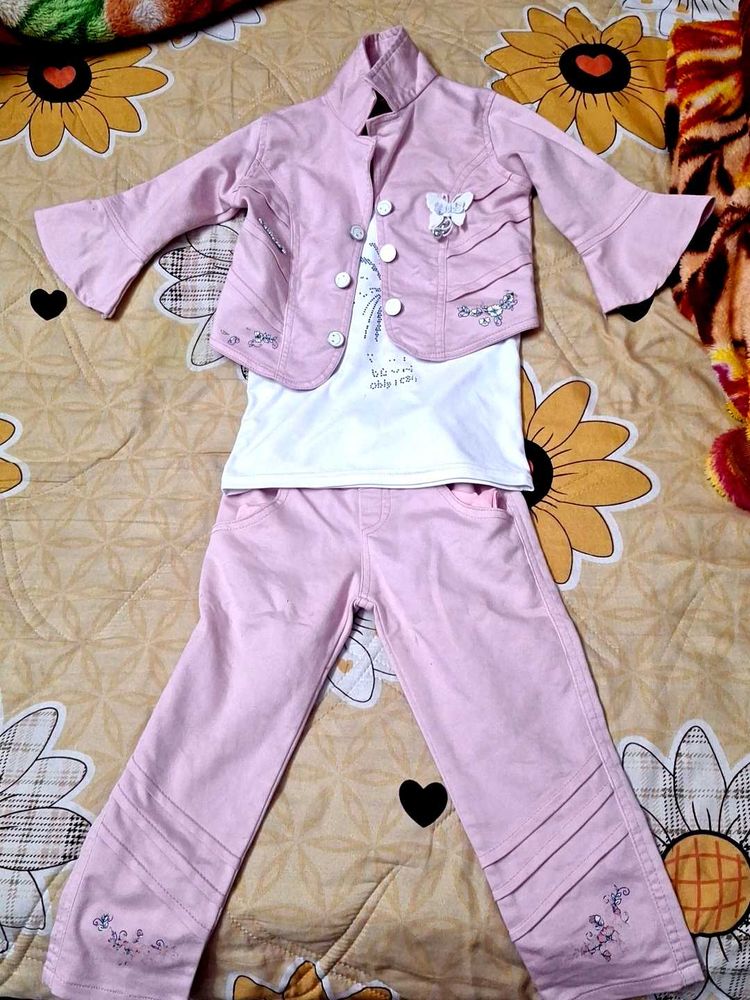Baby Girl Top Pant With Jacket Set