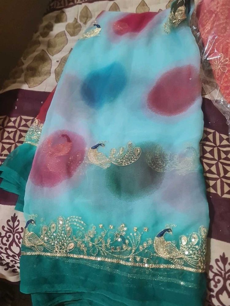 Elegant Peacock Embroidered Saree