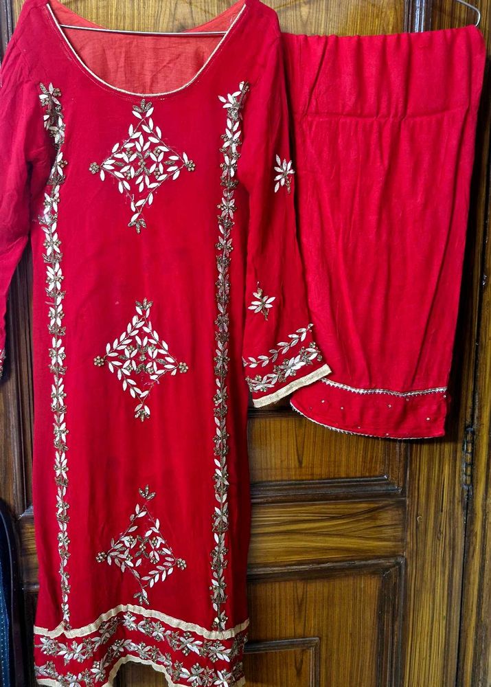 Red Embroidered Kurta Set