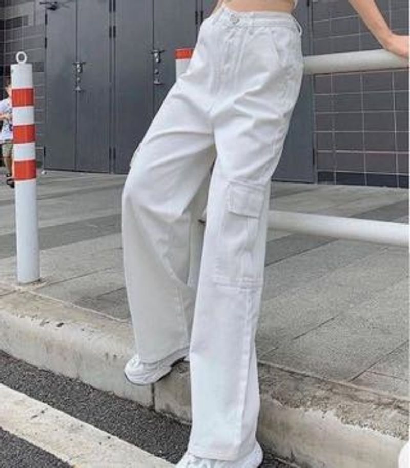 White Wide Leg Cargo Pants