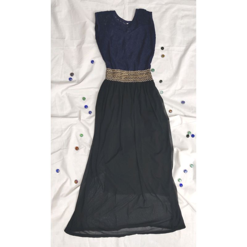 Blue And Black Party Wear Dress Gown