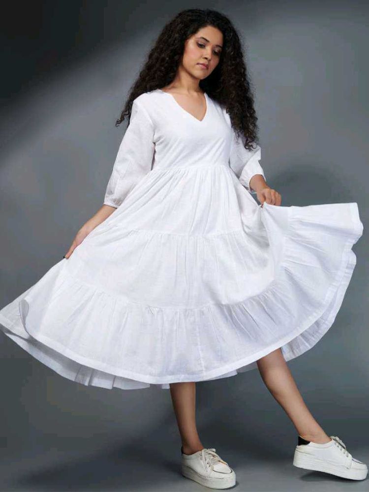 White Tiered V-Neck Dress