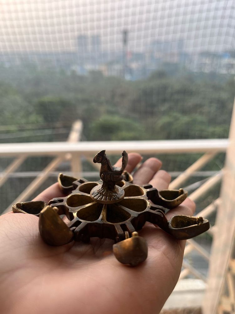 Brass Peacock Design Multi Compartment Kumkum Box