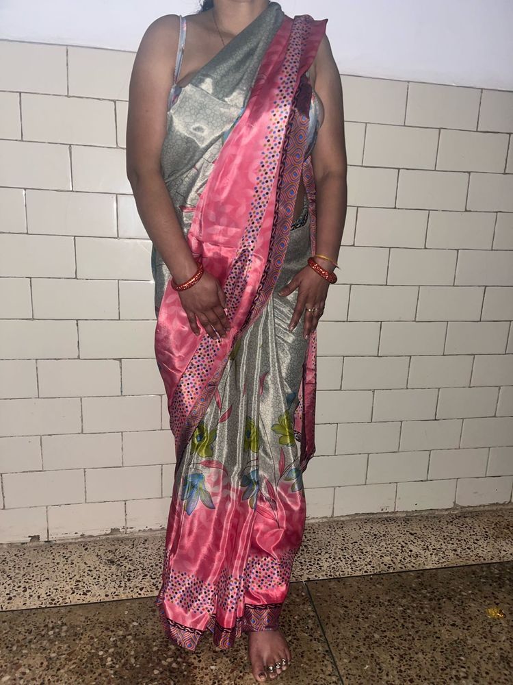 OMG crepe Elegant Pink Saree with blouse