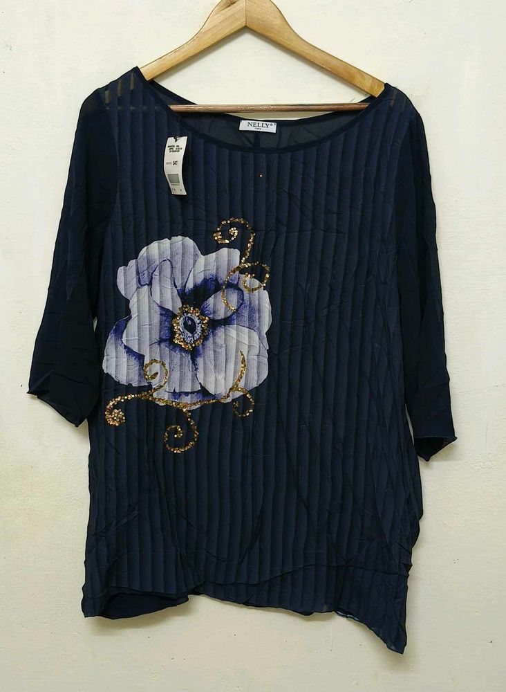 Trendy Blue Chiffon Tops For Women