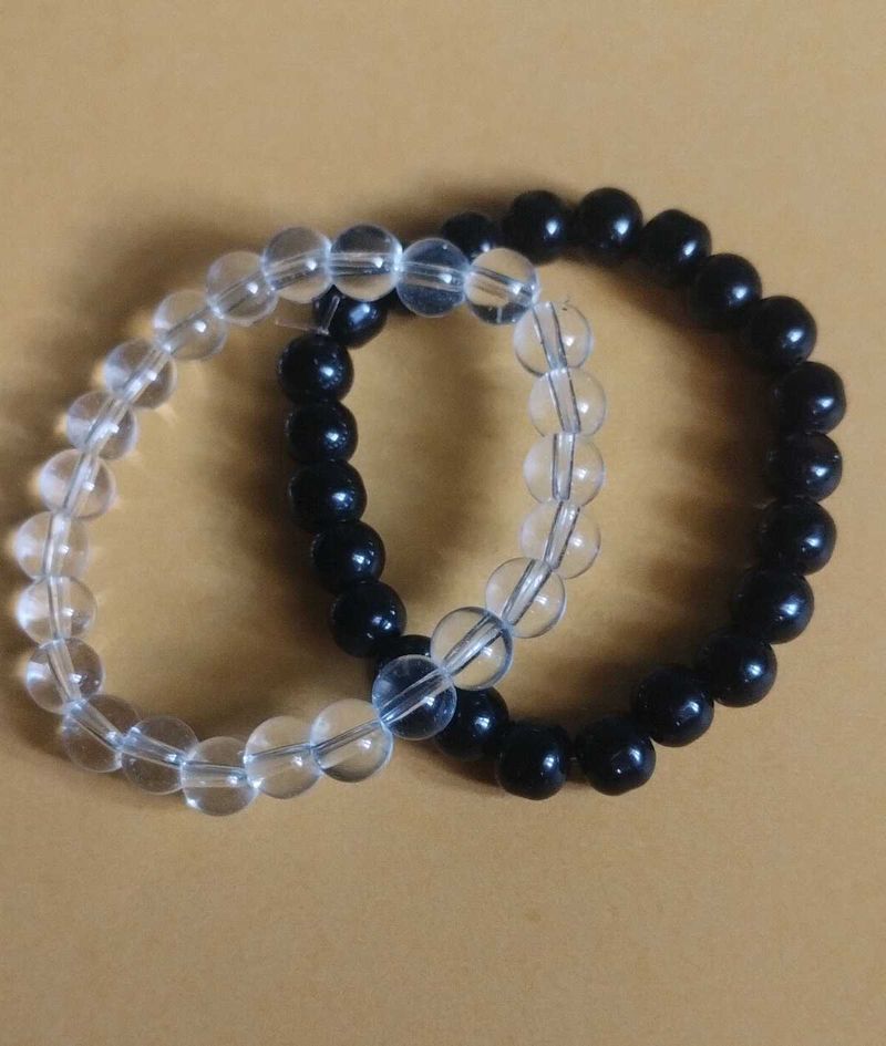 Clear &amp; Black Beaded Bracelets
