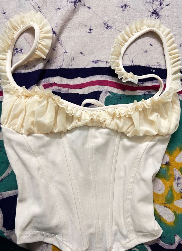 Beige Tie Back Corset Top