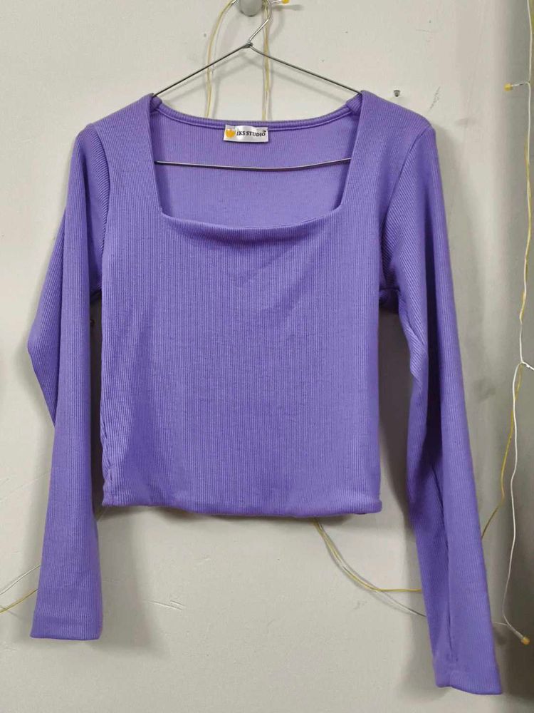Purple Long Sleeve Crop Top