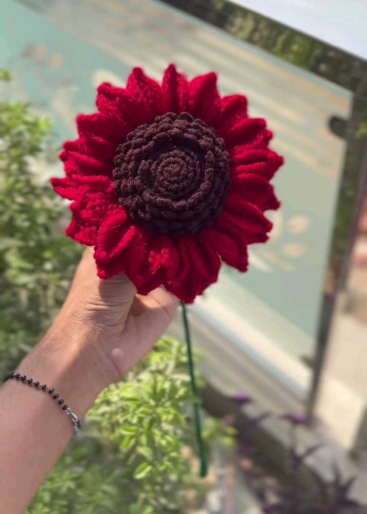 Crochet Red Sunflower
