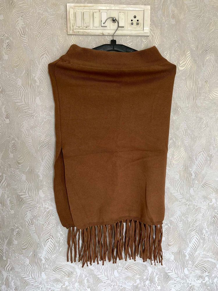 Brown Fringe slit skirt