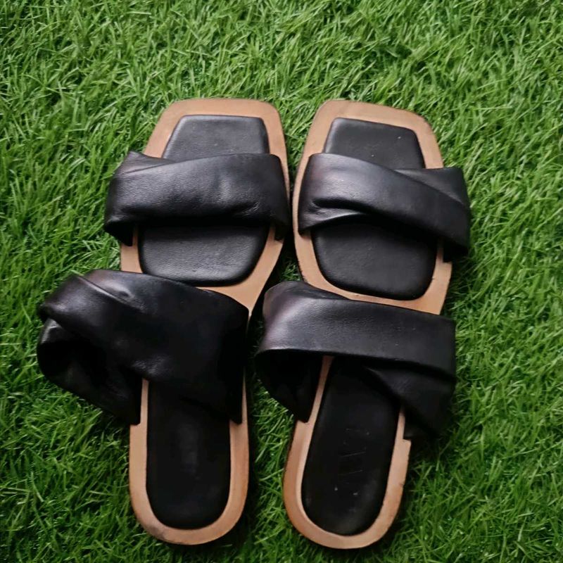 JVAM Black Leather Slides - Size [Your Siz