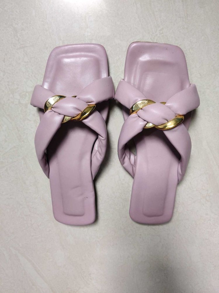 Lilac Slides with Gold Detail