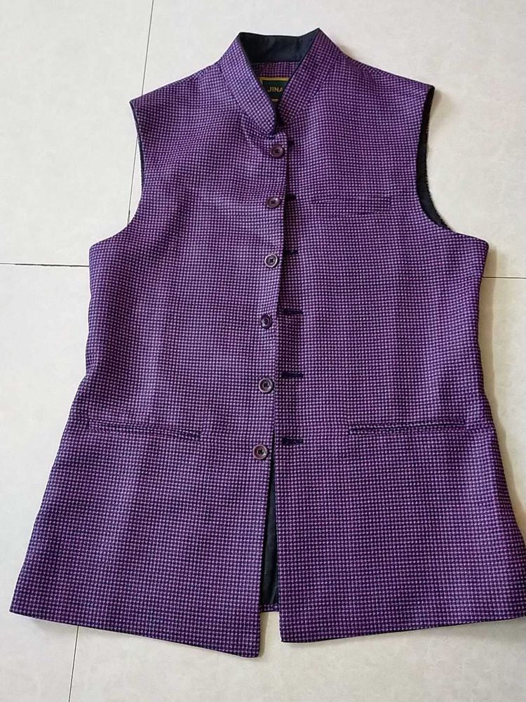 Purple Patterned Nehru Vest