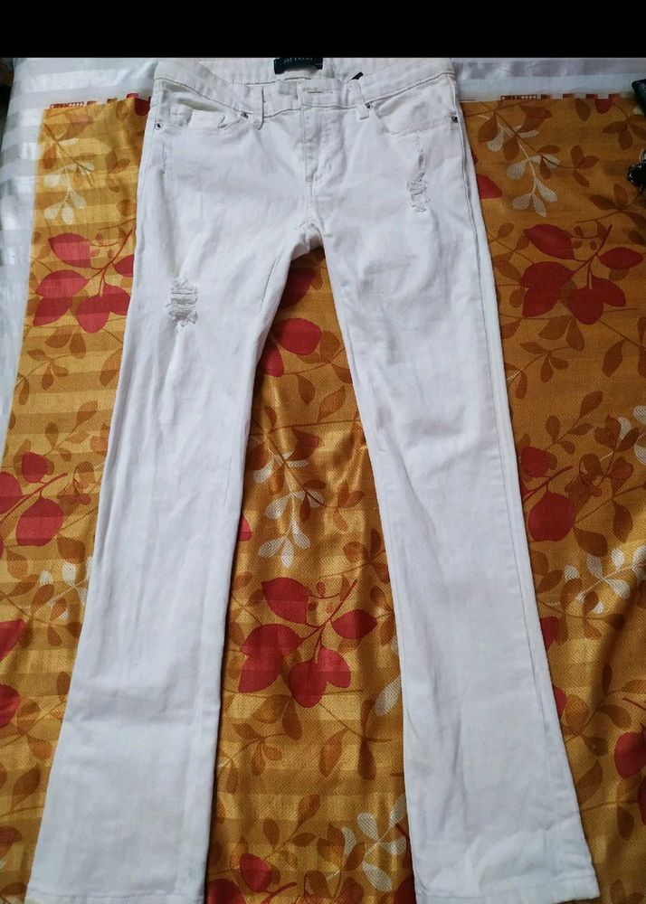 White Distressed Bootcut Jeans