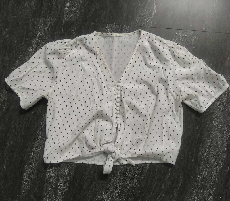Polka Dot Tie-Front Top