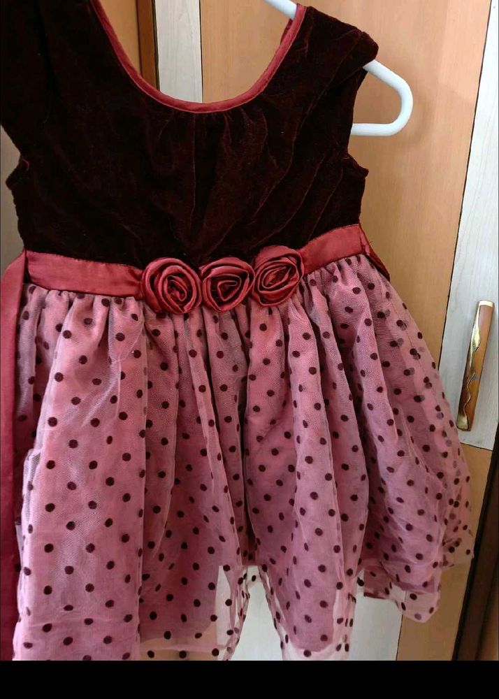 Adorable Velvet &amp; Polka Dot Dress