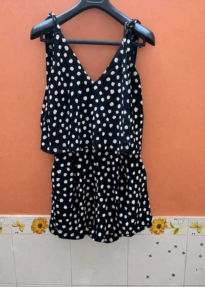Polka Dot Sleeveless Romper Waist = 30