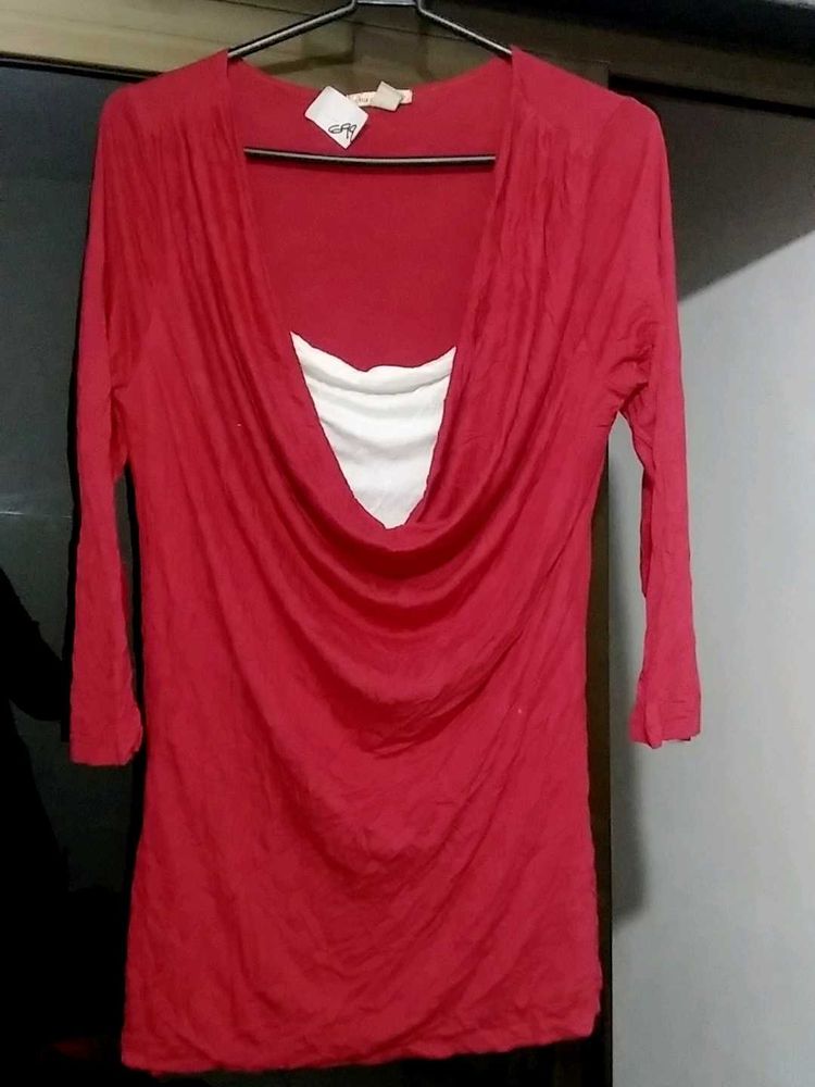 Red Cowl Neck Top