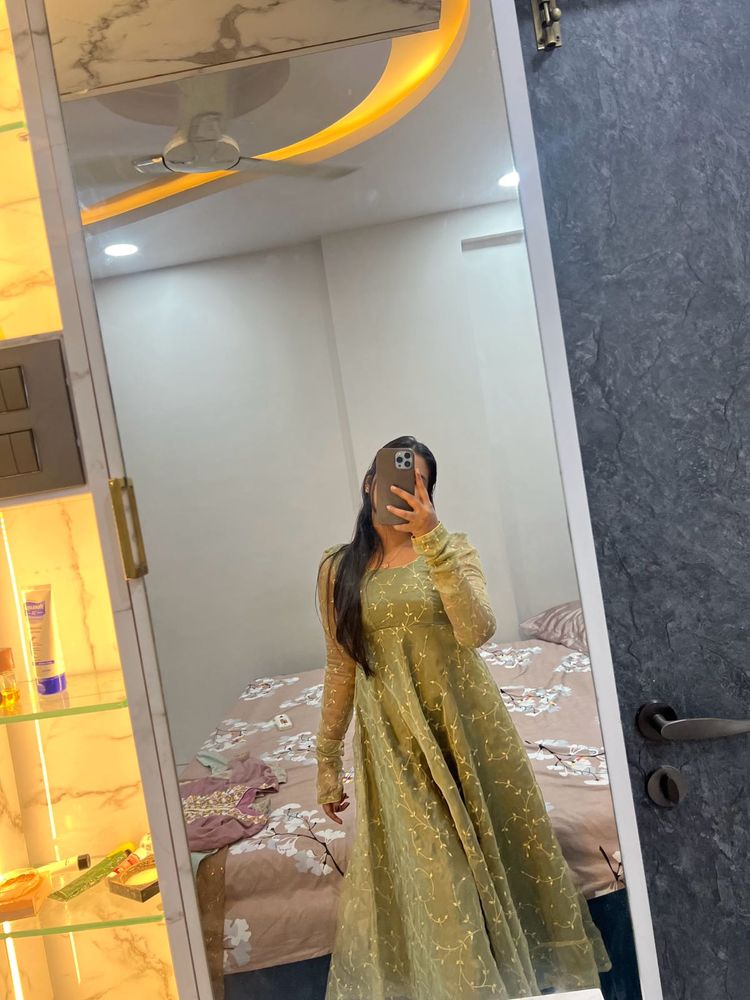 Elegant Green stitched anarkali Dress
