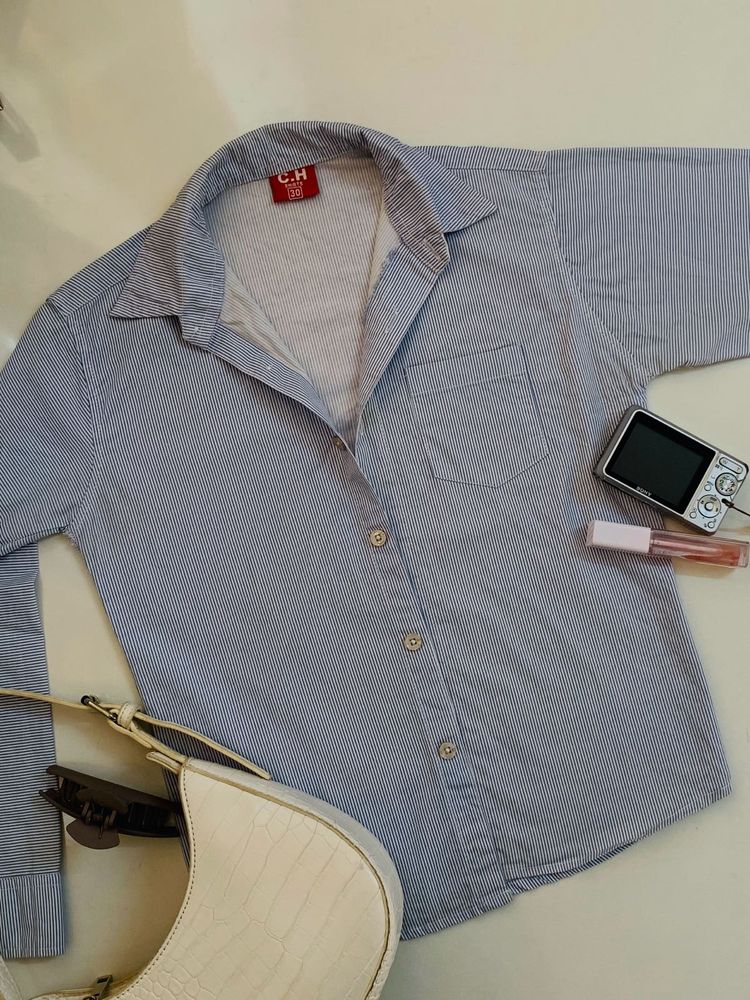 Striped Short Sleeve Shirt Button-Up