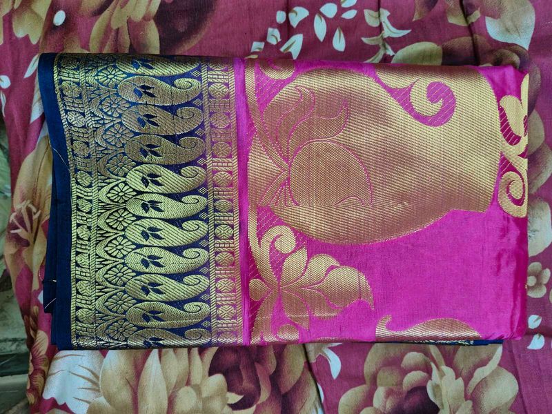 Rani Pink Colour Saree With running Blouse