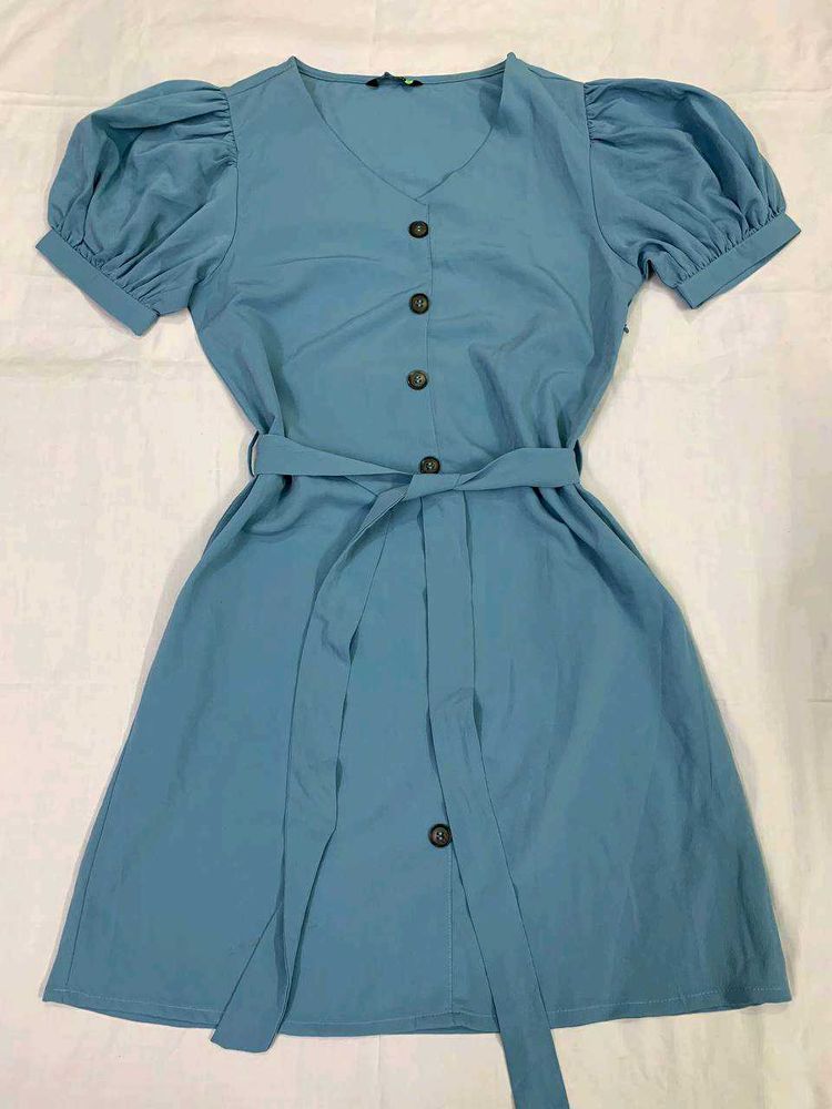 Cute Blue Puff Sleeve Dress