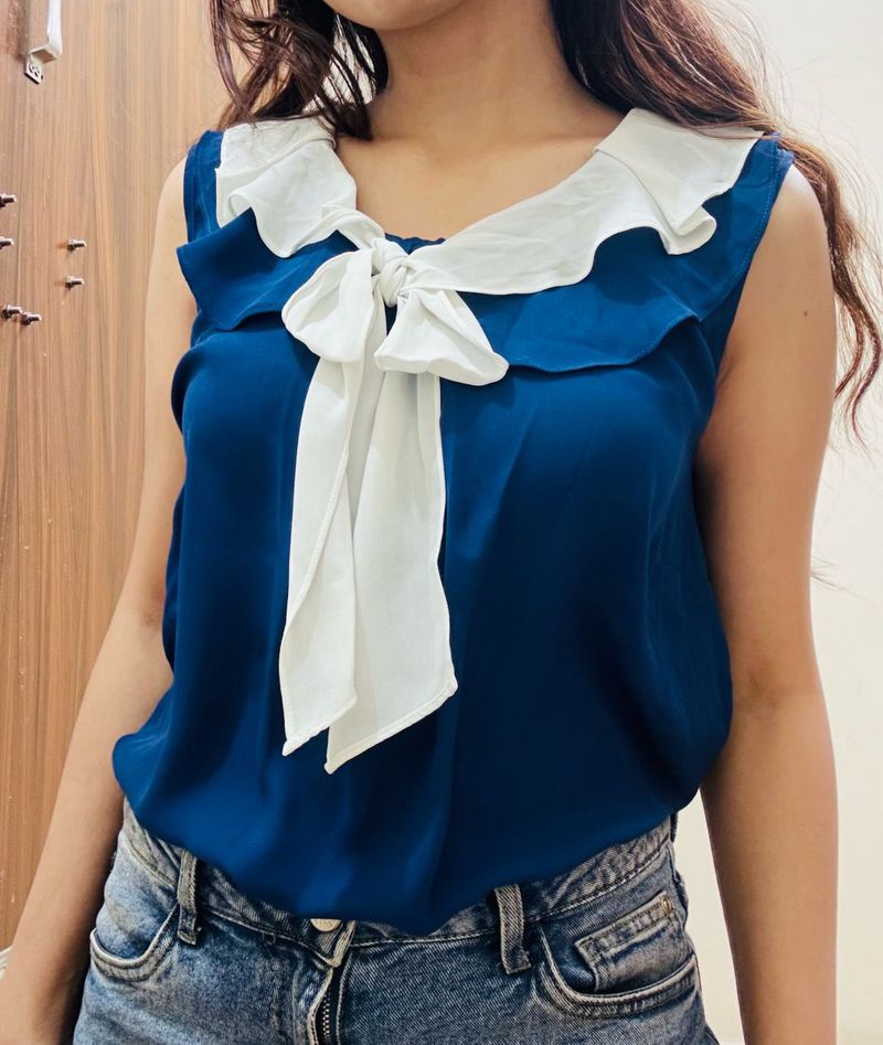 Blue Top With Bow Collar 🎀