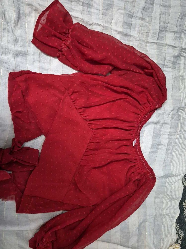 Red Swiss Dot Long Sleeve Top