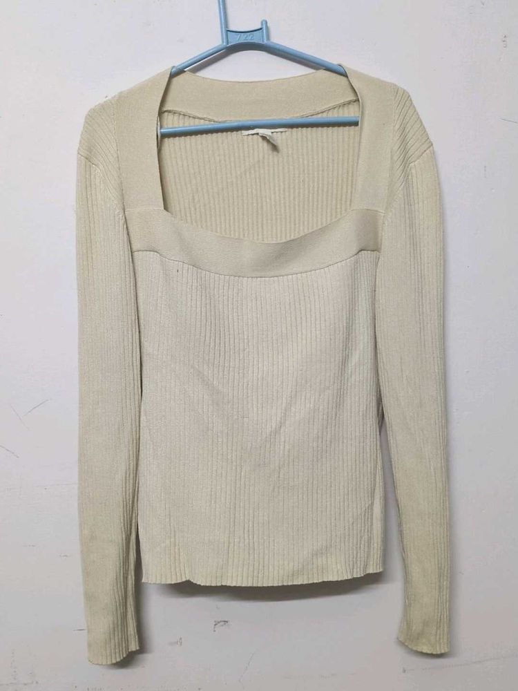 Square Neck Ribbed Knit Top