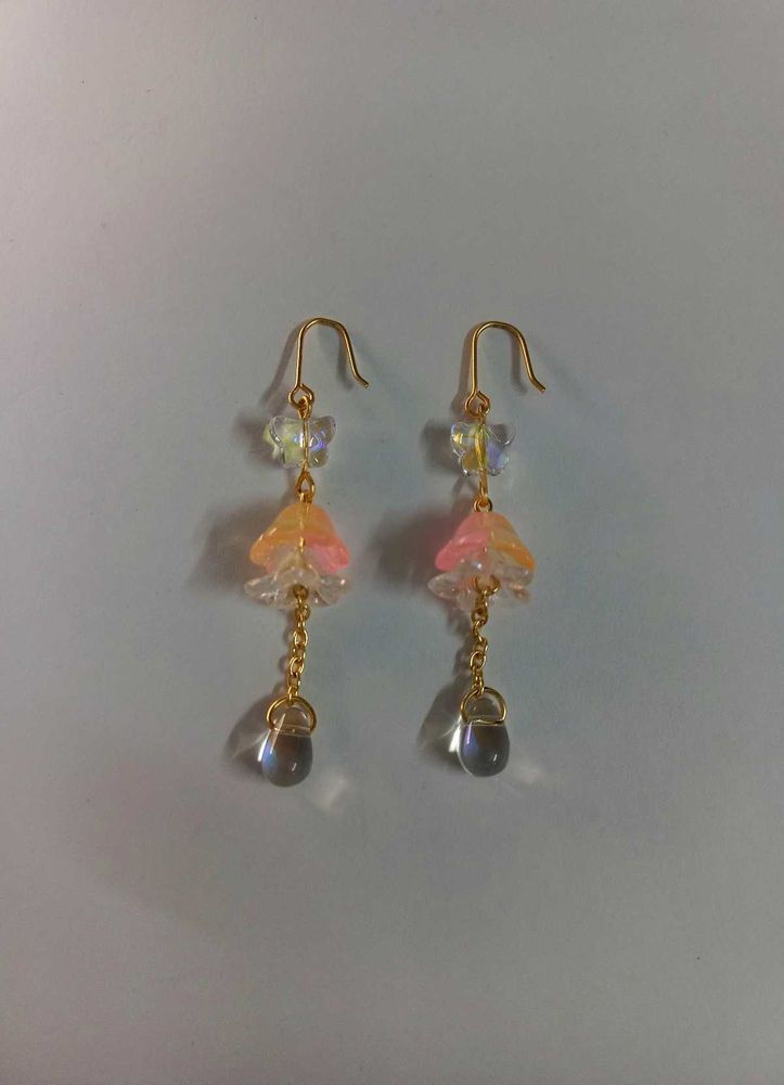 Handmade Cute Peach Butterfly Flower Drop Earrings