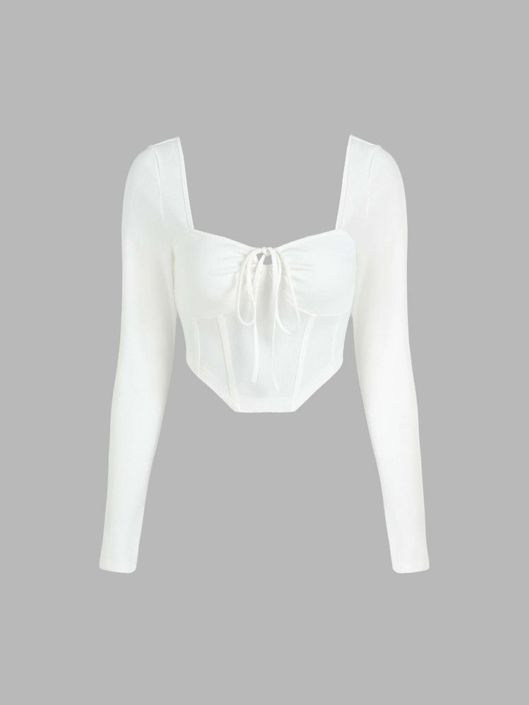 White Long Sleeve Corset style Top