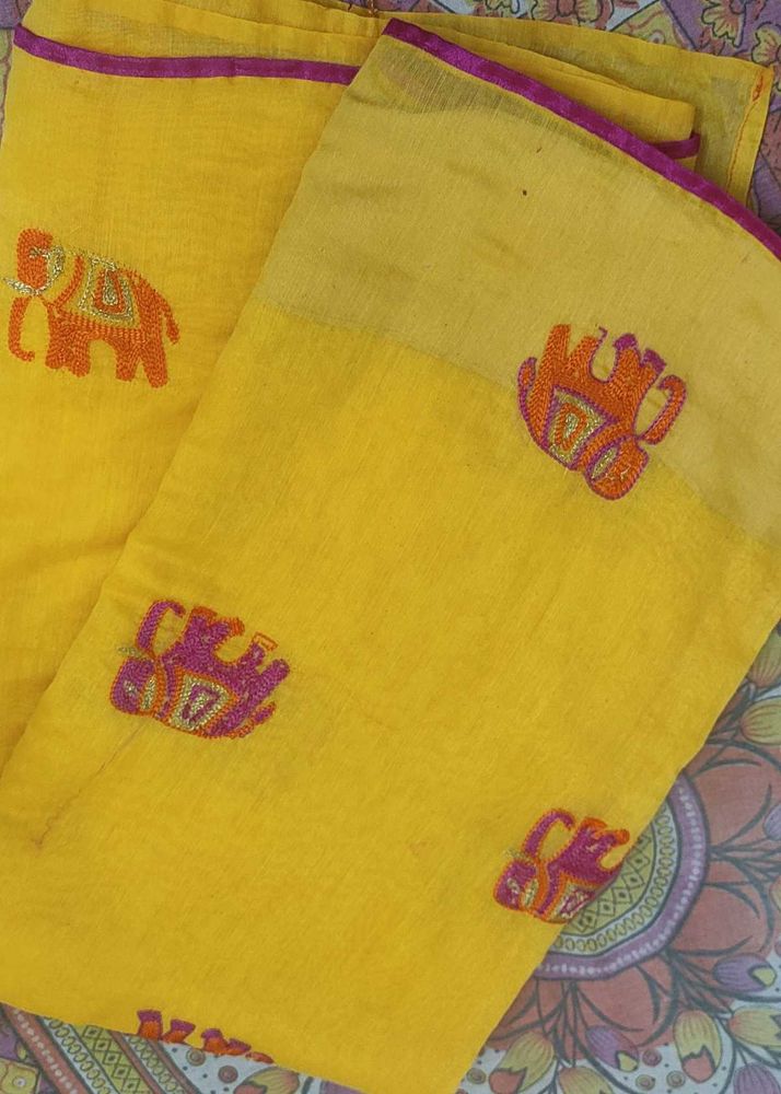 Chanderi Cotton Yellow Saree